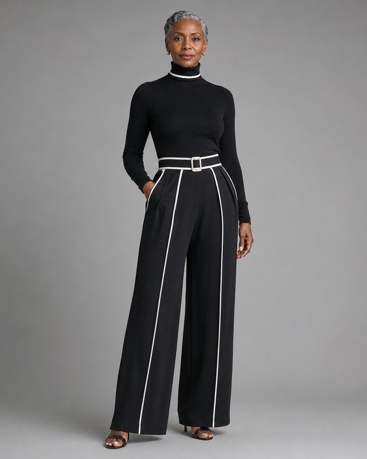 Emma | Ensemble Élégant à Col Montant et Pantalon Large