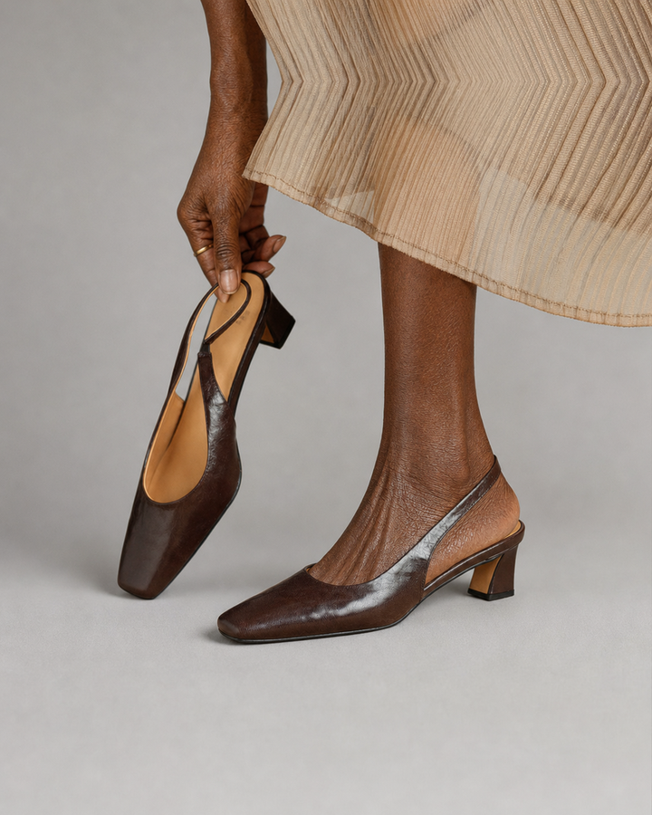 Olympia | Genuine Leather Slingbacks - Brown