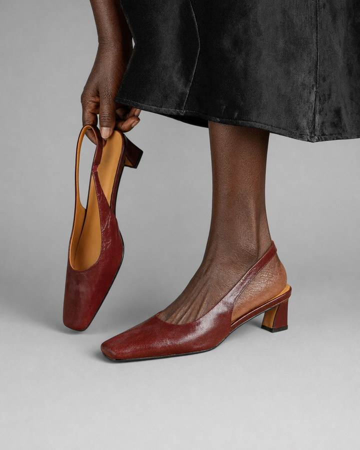 Olympia | Genuine Leather Slingbacks - Burgundy