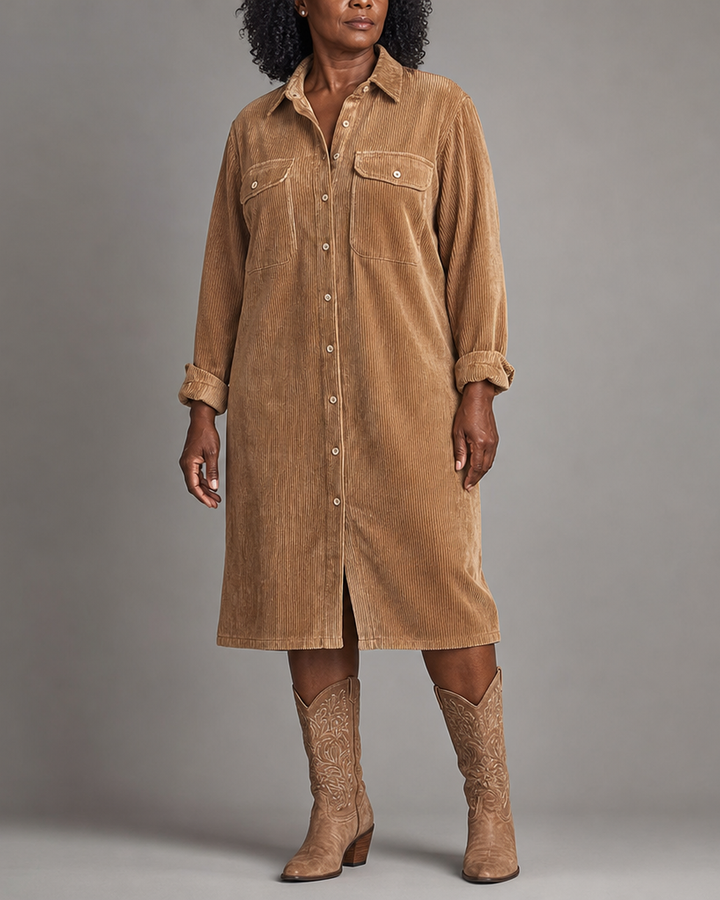 Estelle | Robe Midi en Velours Côtelé