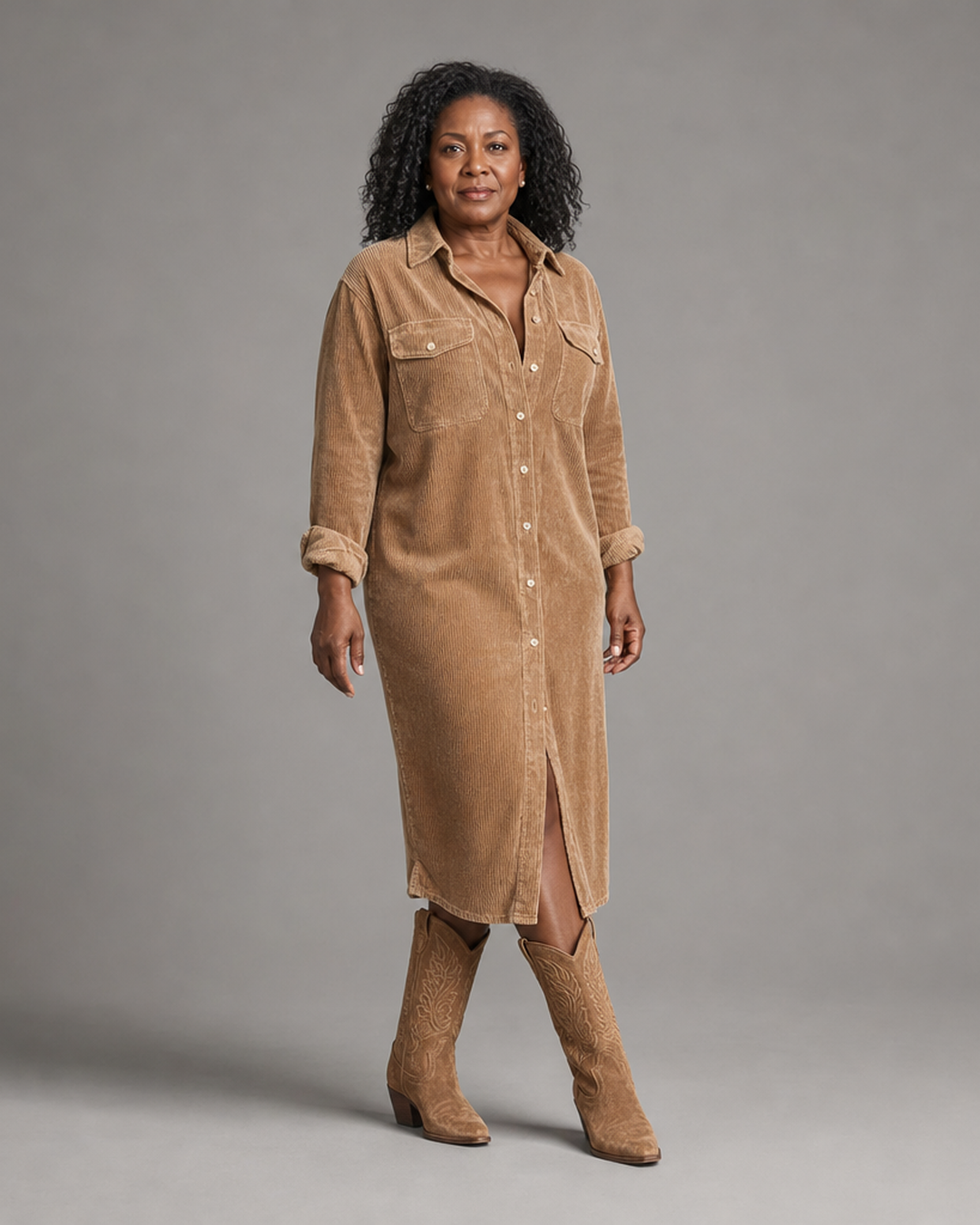 Estelle | Robe Midi en Velours Côtelé