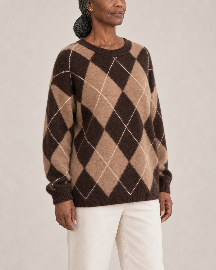 Jessica | Wool Cashmere Silk Argyle Coat