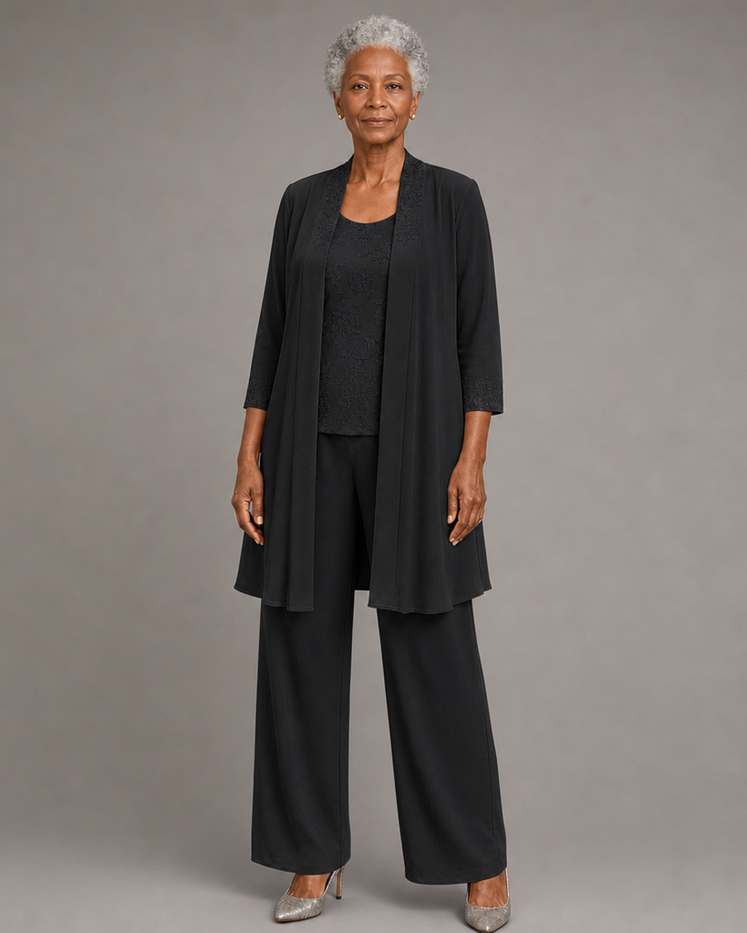 Evelyn Embroidered Three-Piece Pant Set