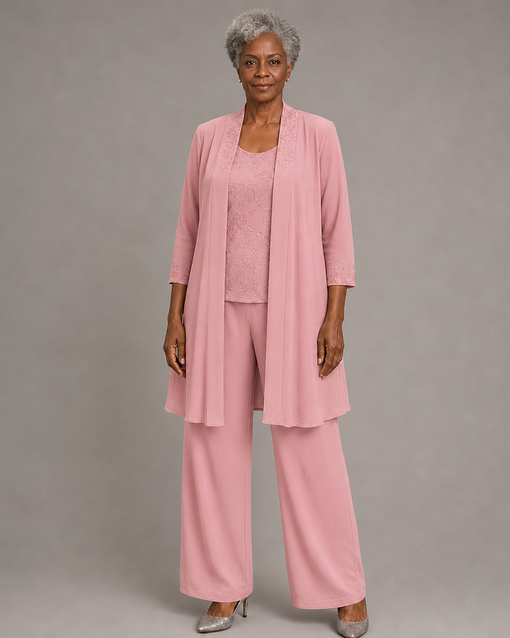 Evelyn Embroidered Three-Piece Pant Set