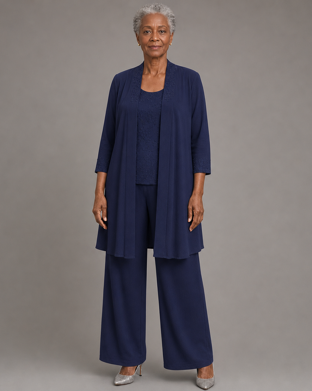 Evelyn Embroidered Three-Piece Pant Set