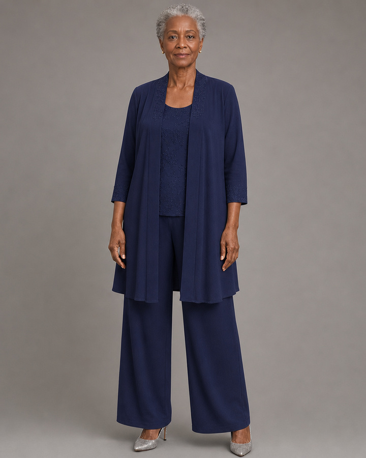 Evelyn Embroidered Three-Piece Pant Set