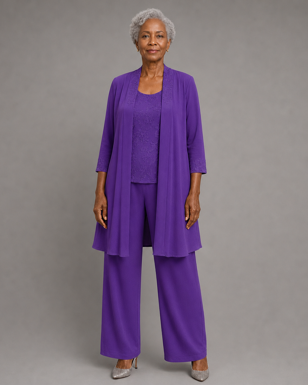 Evelyn Embroidered Three-Piece Pant Set
