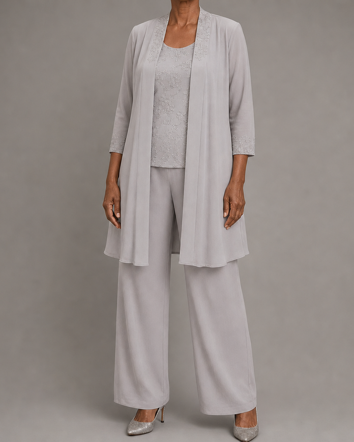 Evelyn | Embroidered Three-Piece Pant Set