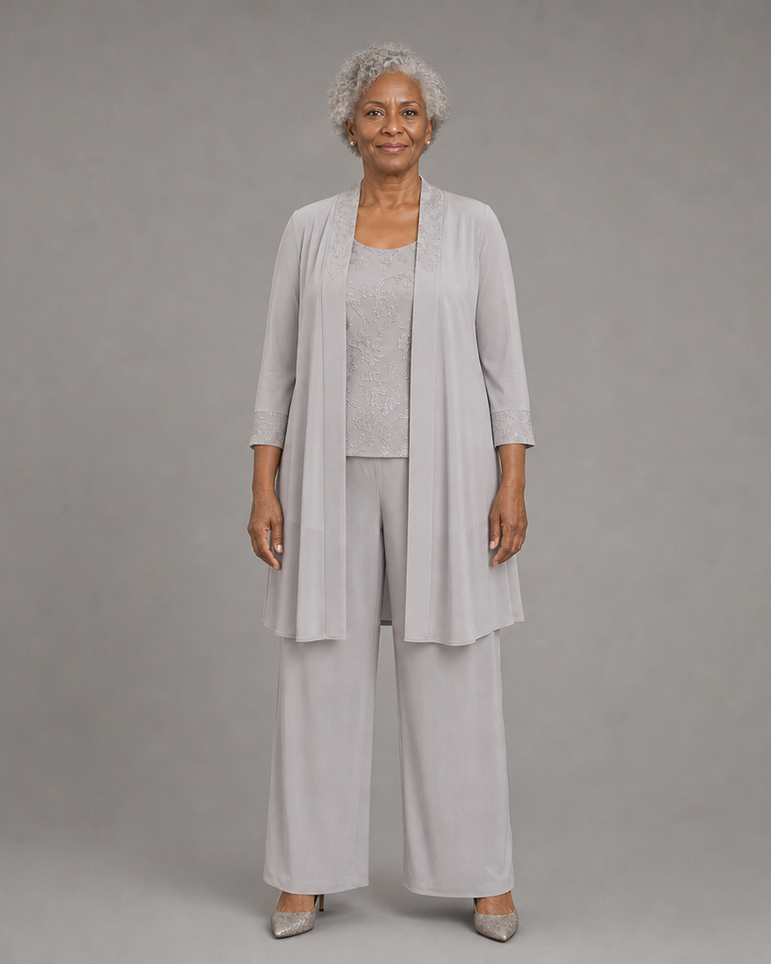Evelyn Embroidered Three-Piece Pant Set