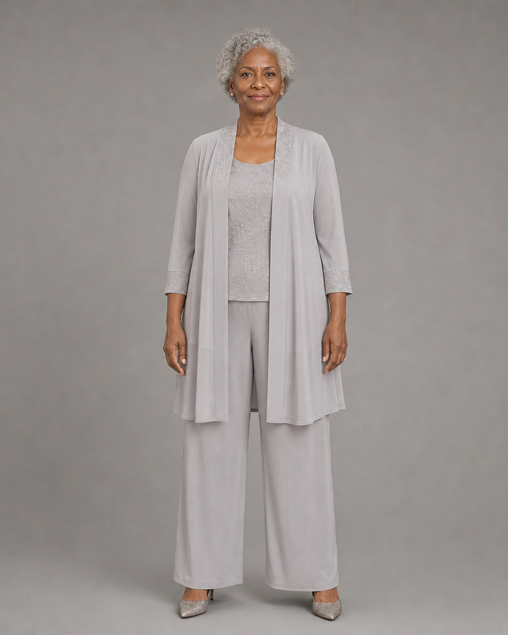 Evelyn Embroidered Three-Piece Pant Set