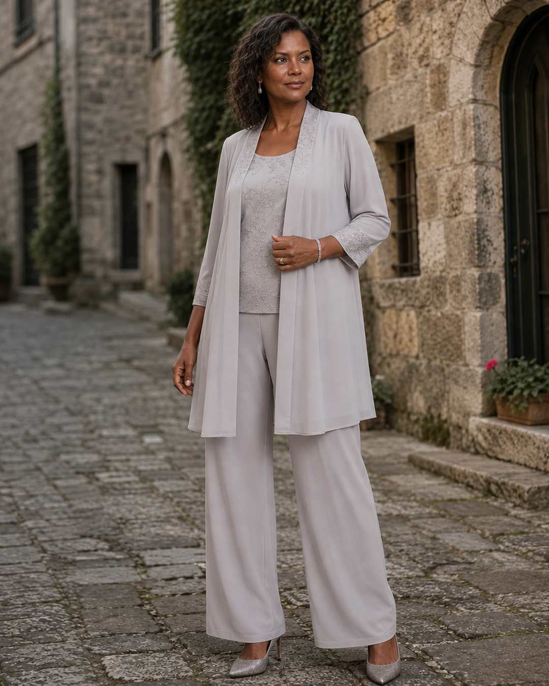 Evelyn Embroidered Three-Piece Pant Set