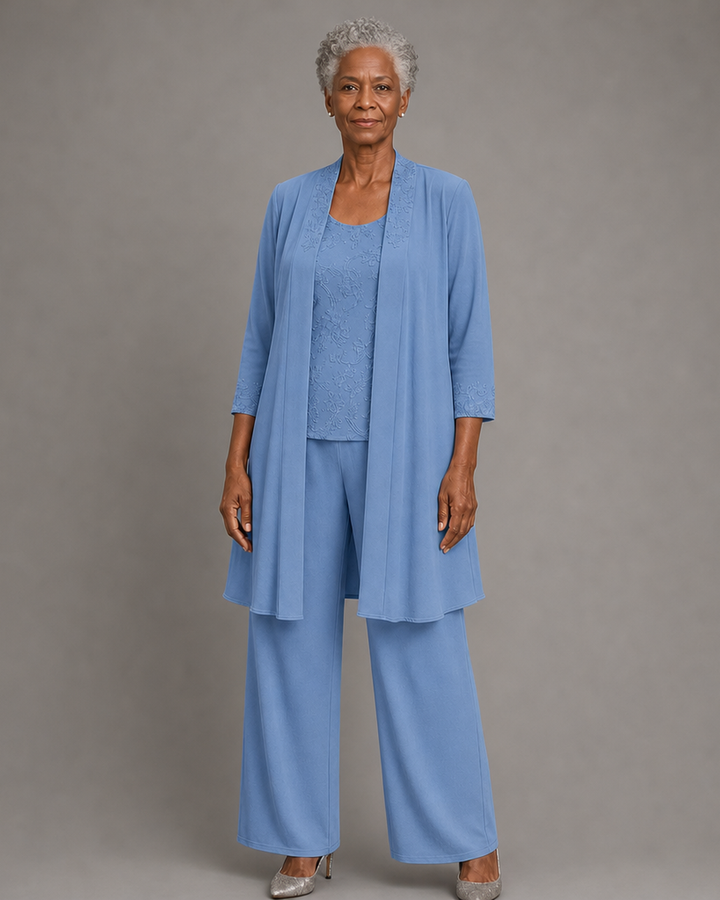 Evelyn Embroidered Three-Piece Pant Set