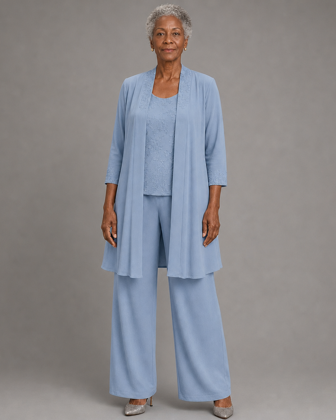 Evelyn Embroidered Three-Piece Pant Set