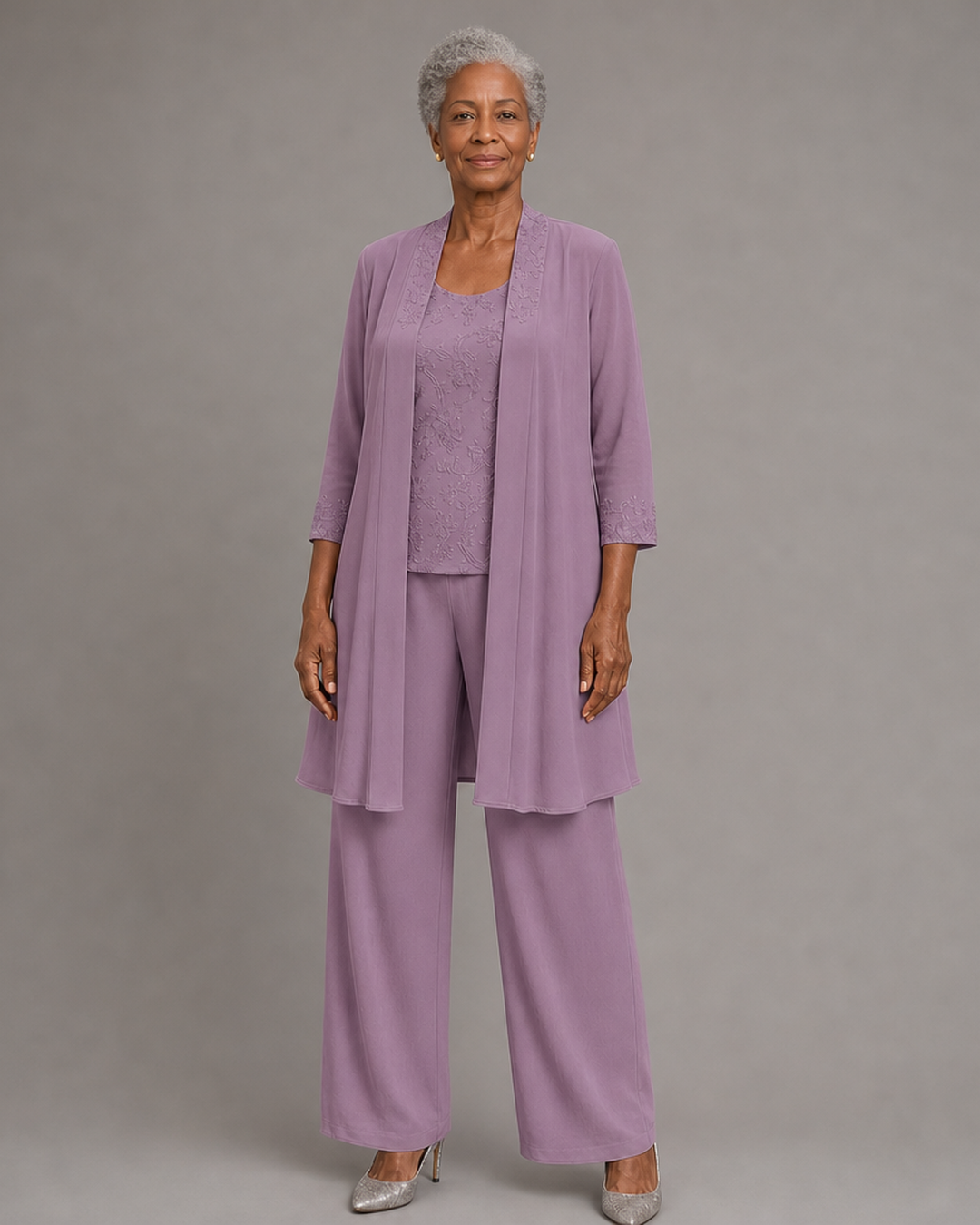 Evelyn Embroidered Three-Piece Pant Set
