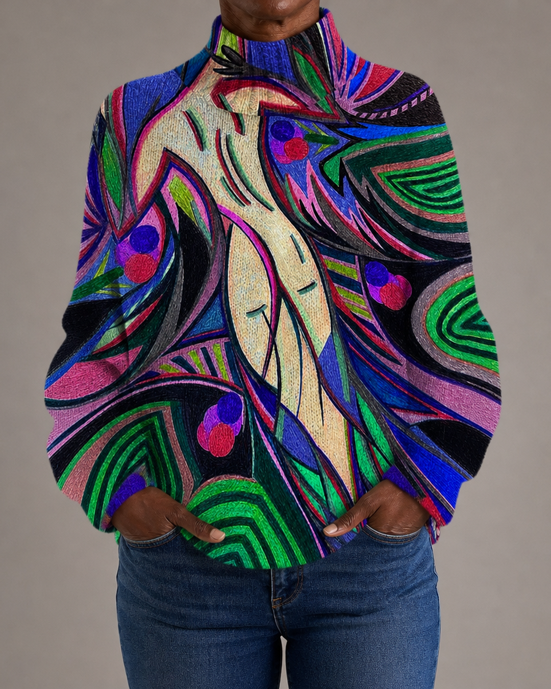 Evie | Retro Abstract Turtleneck