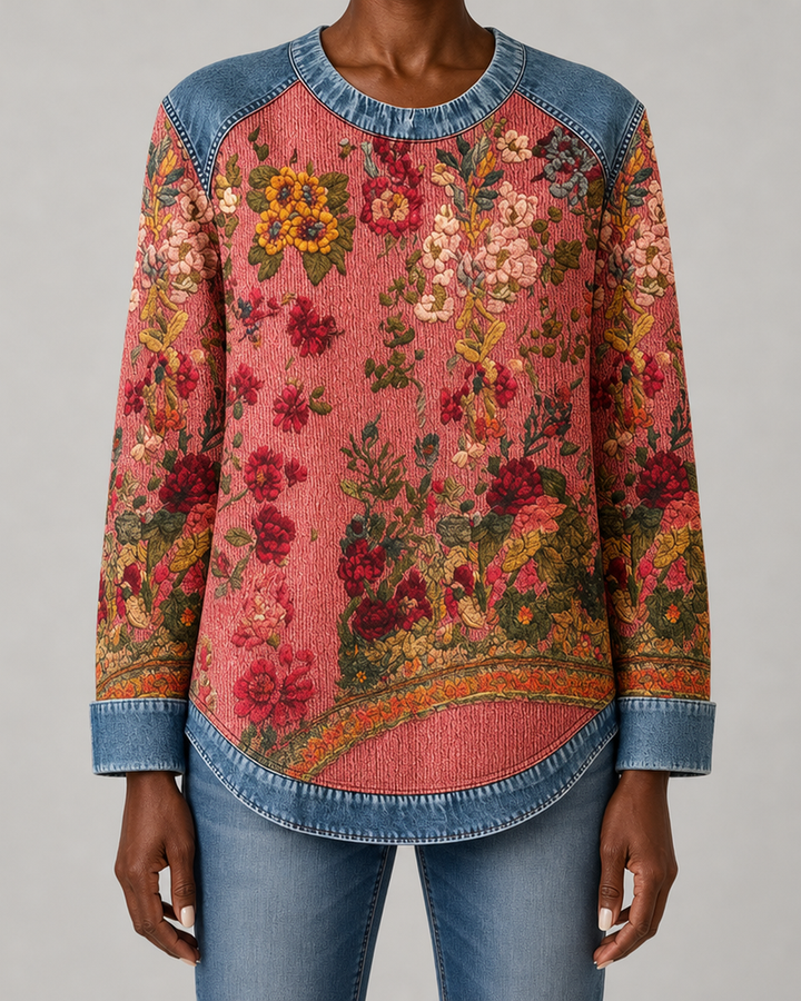 Farrah | Floral Contrast-Trim Sweatshirt