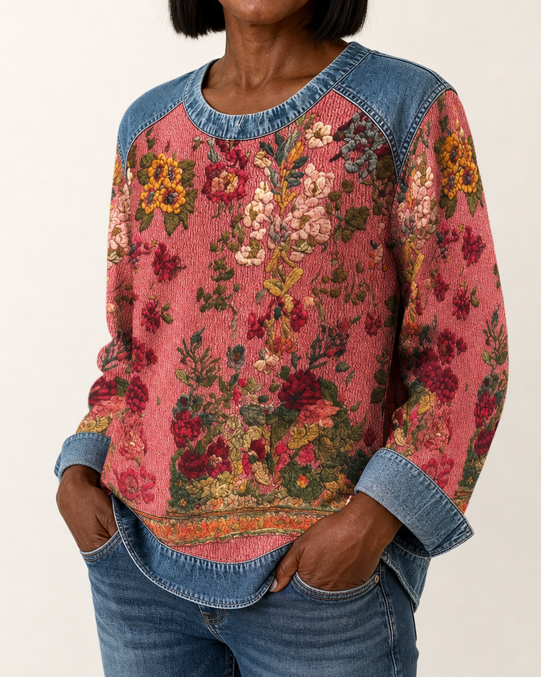 Farrah | Floral Contrast-Trim Sweatshirt