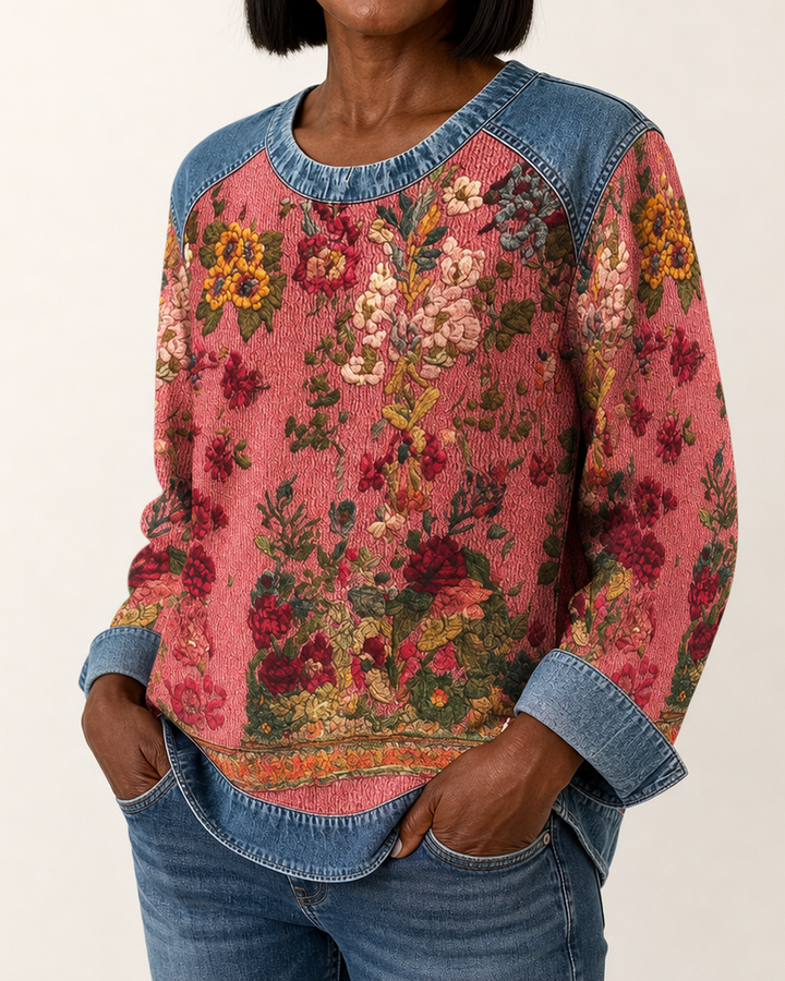 Farrah | Floral Contrast-Trim Sweatshirt