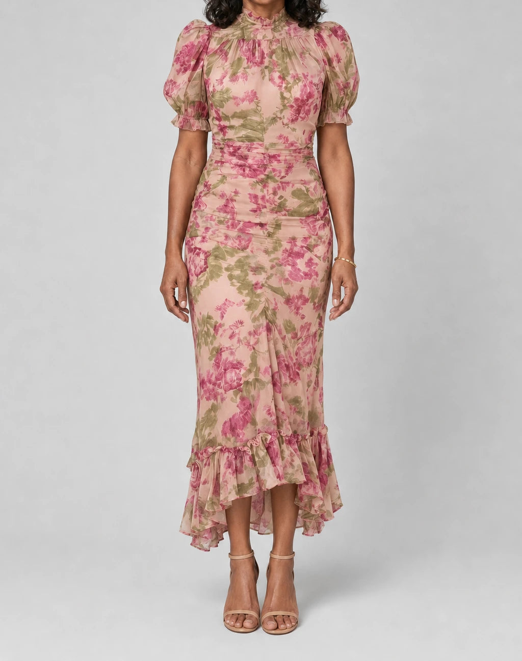 Felicidad Tummy Flattering Rose Print Midi Dress
