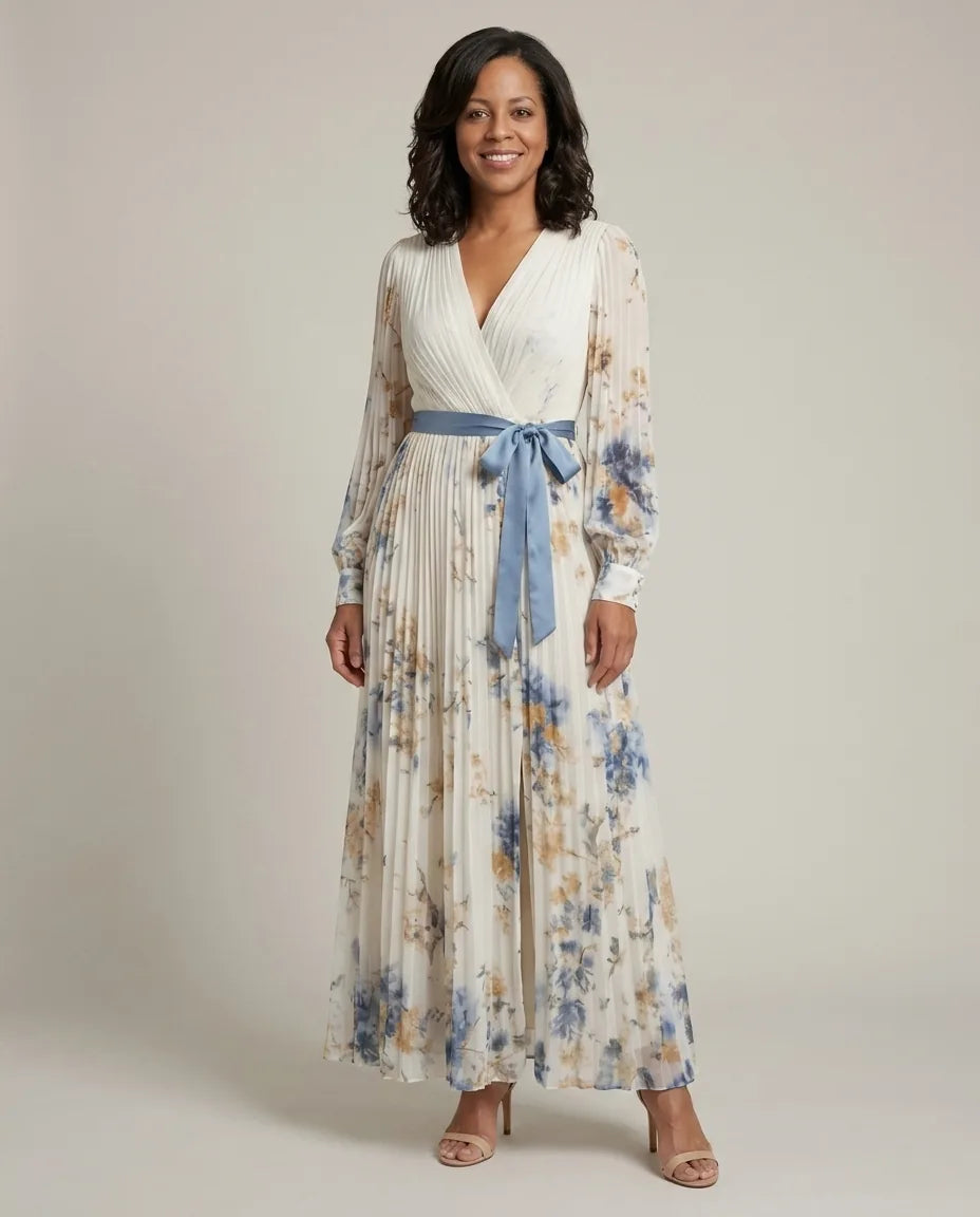 Brielle | Long Sleeve V Neck Floral Maxi Dress