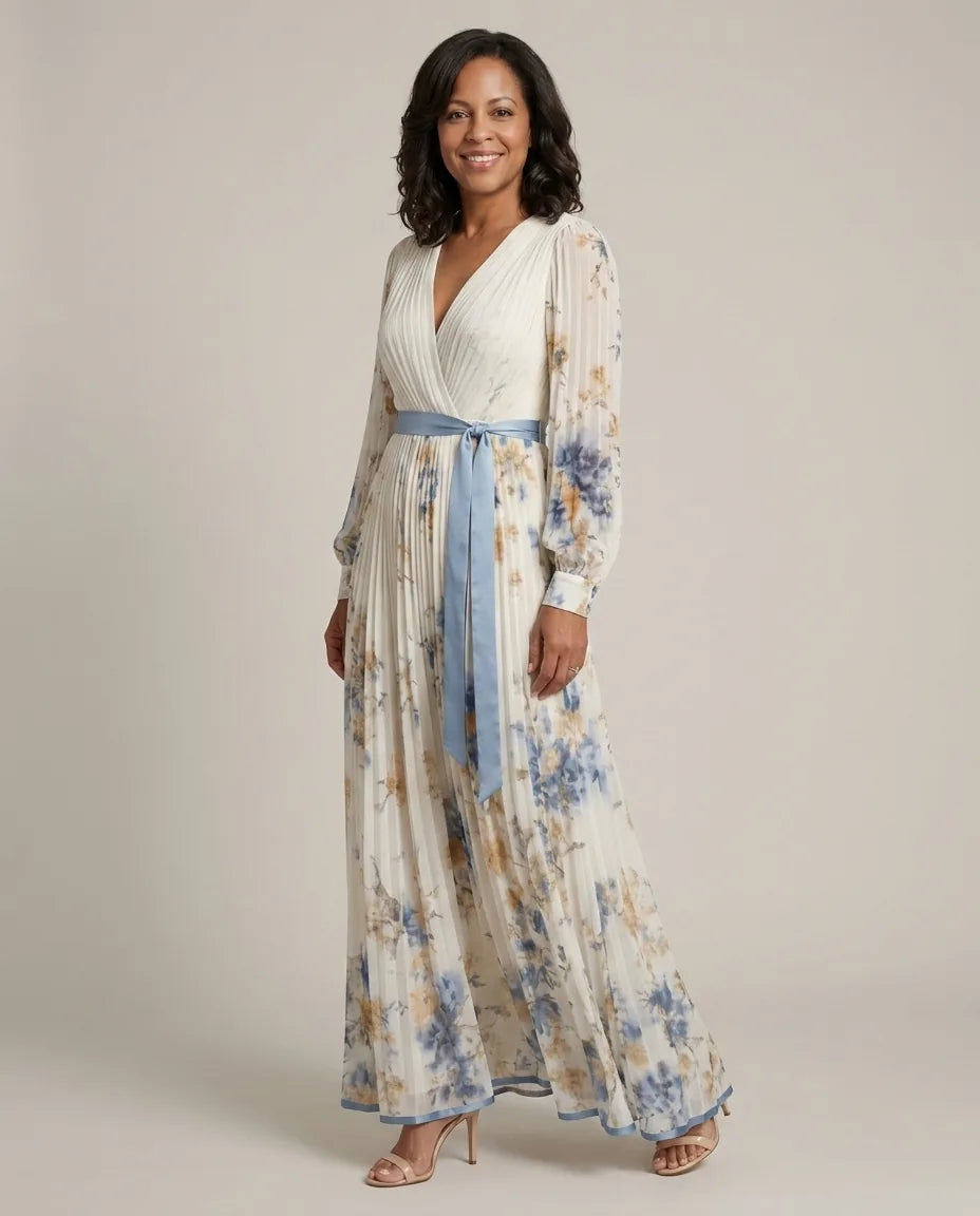 Brielle | Long Sleeve V Neck Floral Maxi Dress