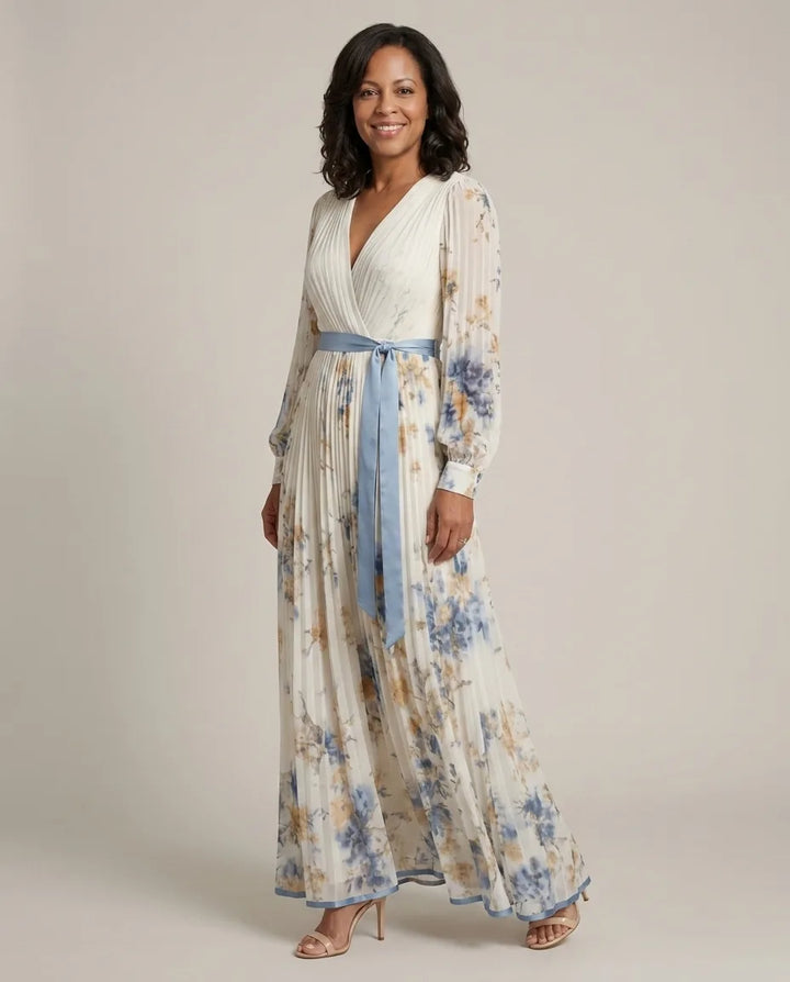 Brielle | Long Sleeve V Neck Floral Maxi Dress