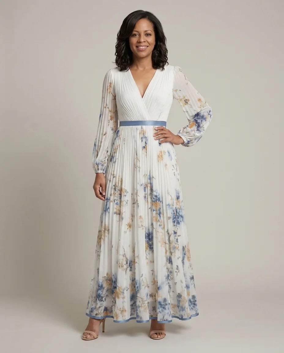 Brielle | Long Sleeve V Neck Floral Maxi Dress
