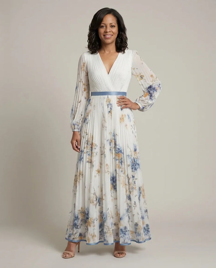 Brielle | Long Sleeve V Neck Floral Maxi Dress