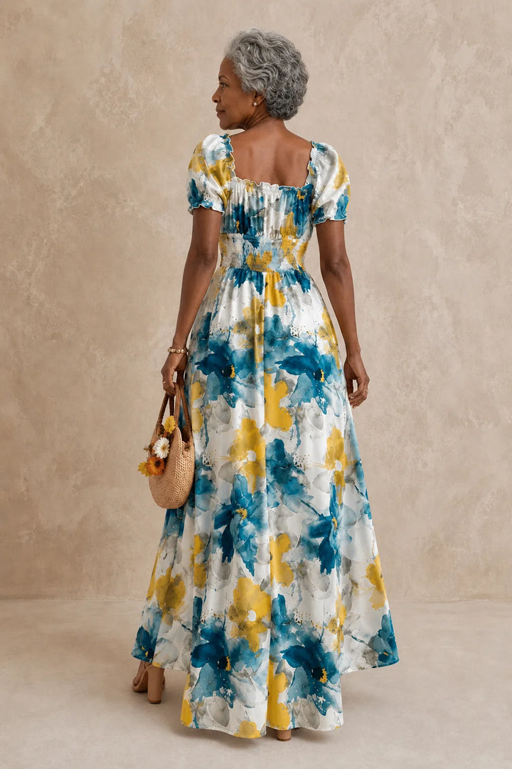 Chinyere | Shirred Floral V-Neck Maxi