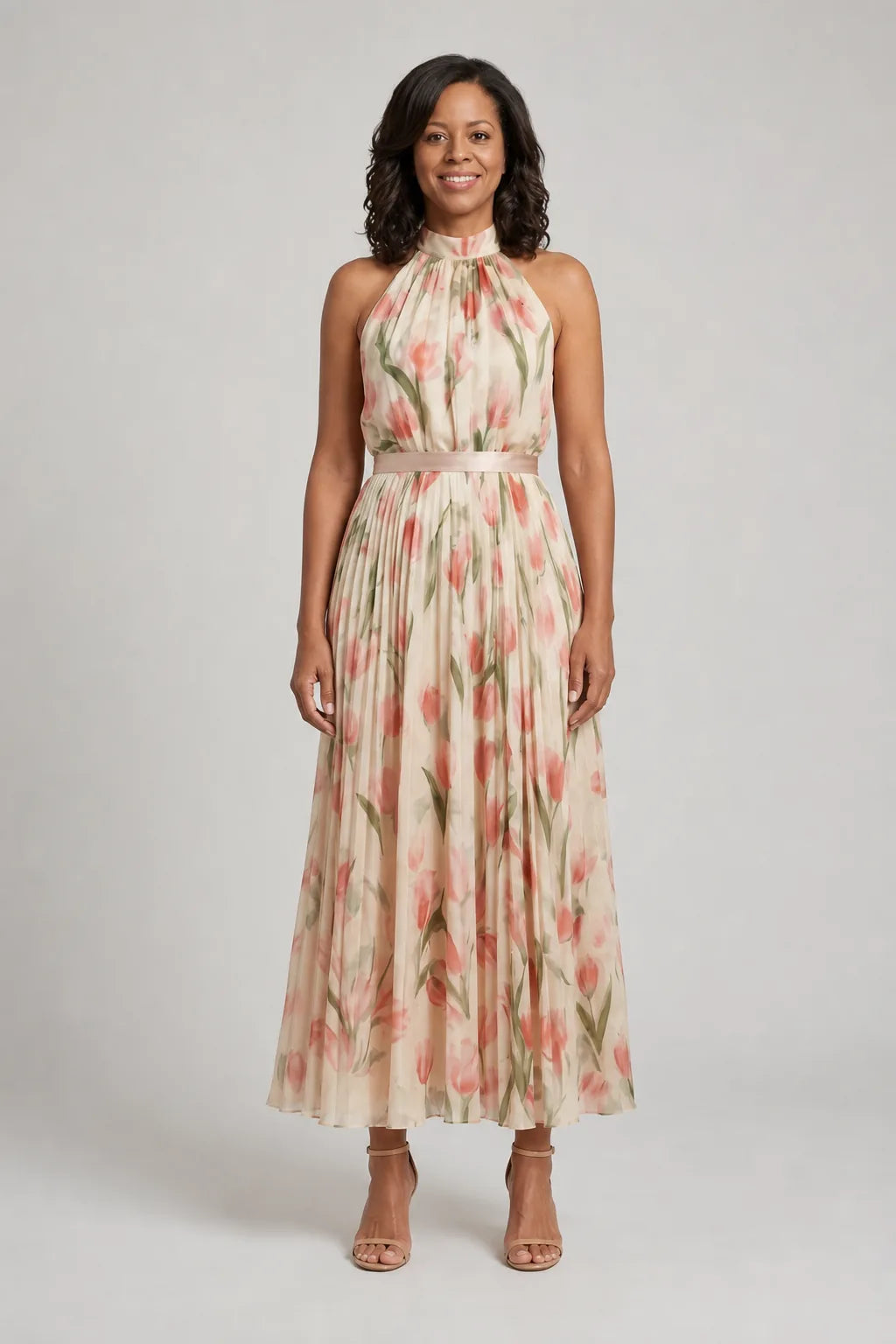 Aurelle | Halter Neck Floral Midi Dress — Floral