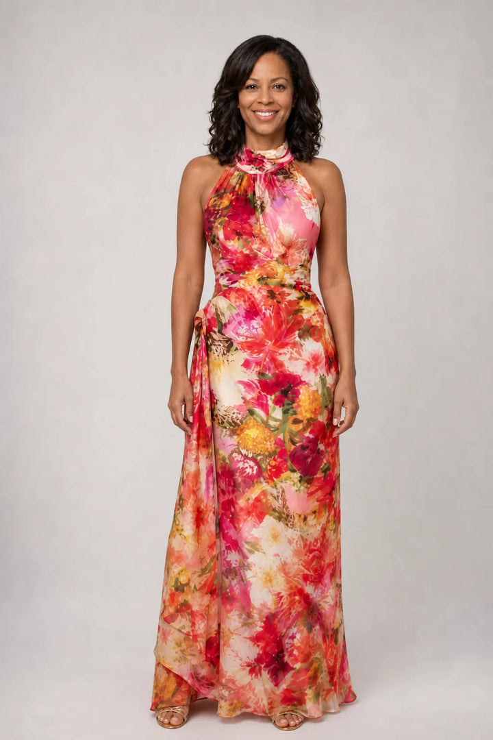 Elisabetta | Halter Neck Floral Print Maxi Dress — Floral