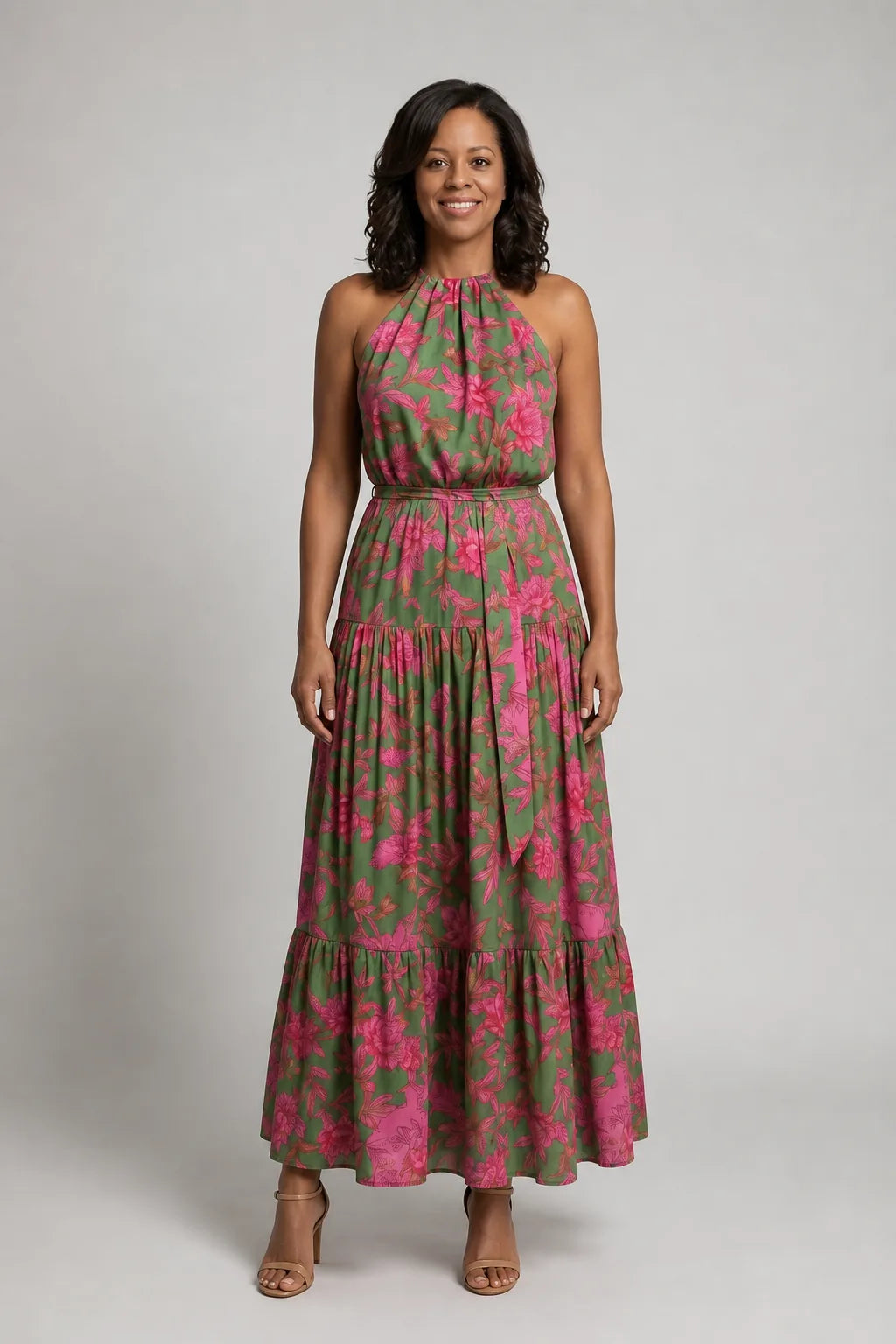 Rowen | Draped Halter Midi Dress — Floral