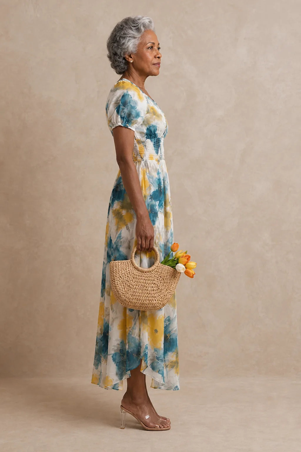 Chinyere | Shirred Floral V-Neck Maxi