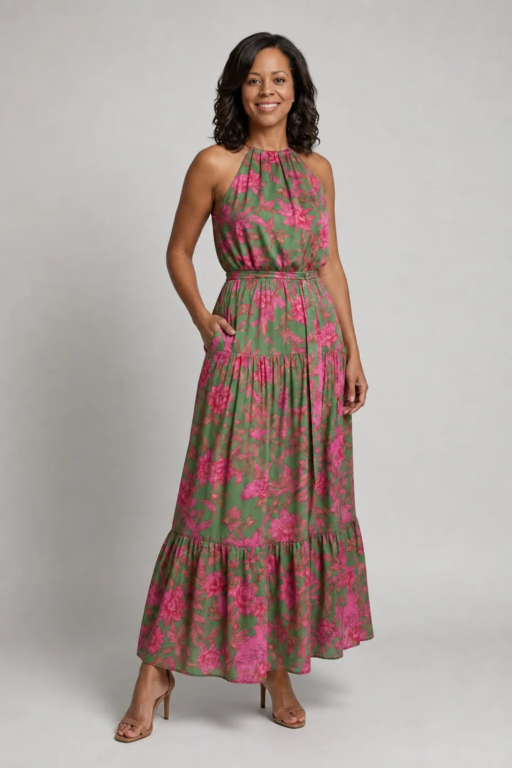 Rowen | Draped Halter Midi Dress — Floral