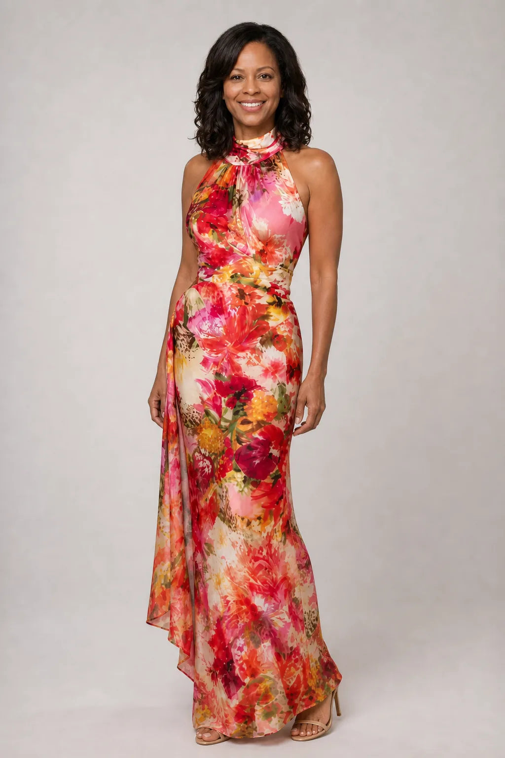 Elisabetta | Halter Neck Floral Print Maxi Dress — Floral