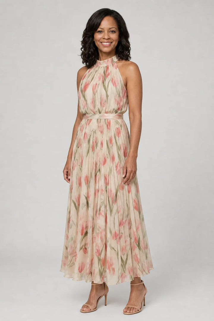 Aurelle | Halter Neck Floral Midi Dress — Floral