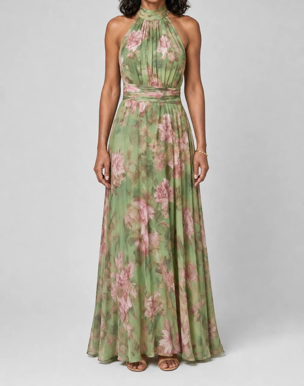 Florencia Tummy Flattering Floral Halter Maxi Dress