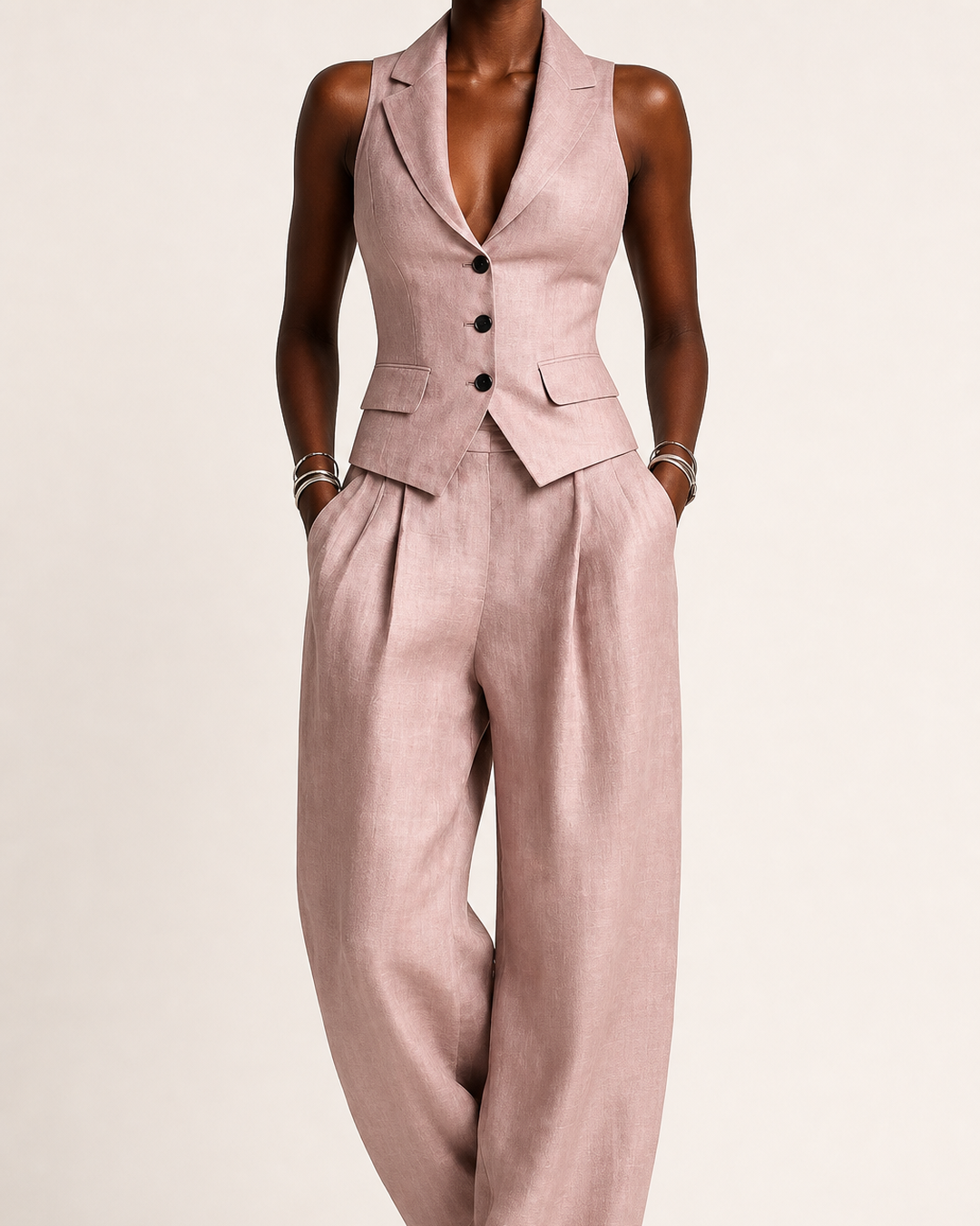 Nabou | Tailored Vest & Wide-leg Trousers Set