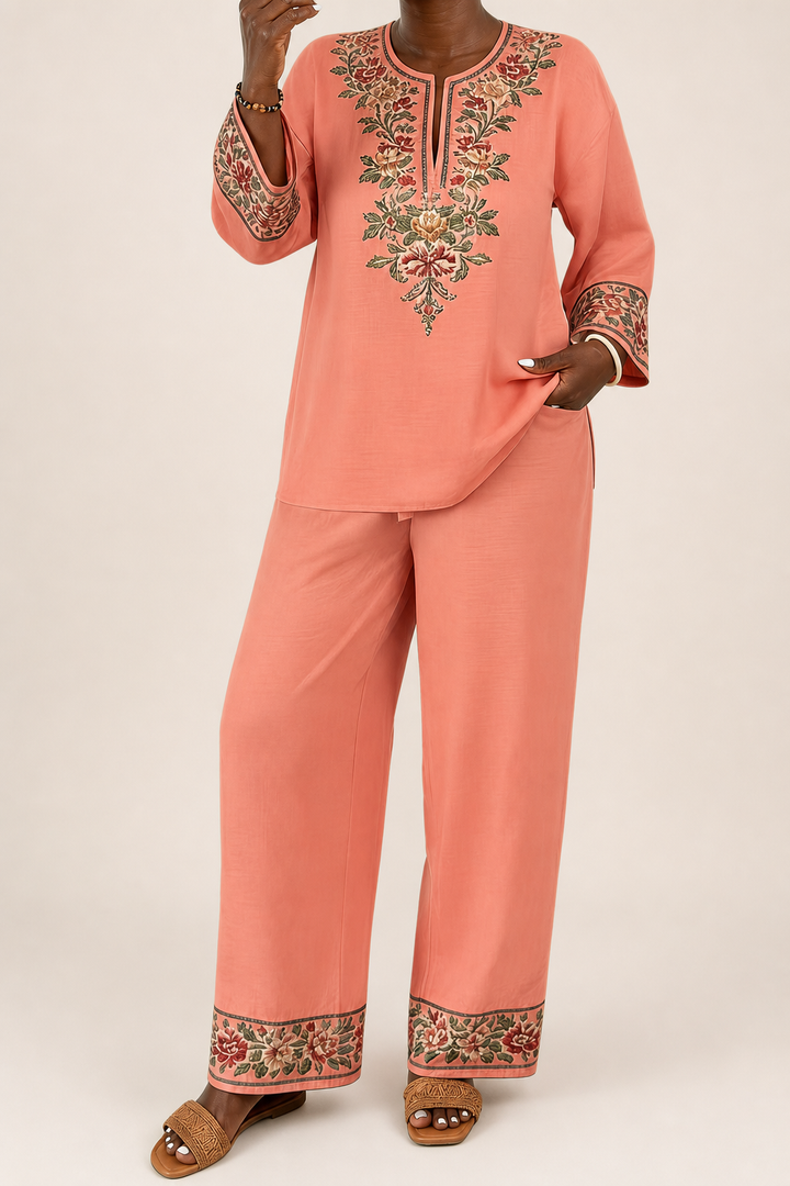 Modupeola | Floral Embroidered Two-piece Lounge Set