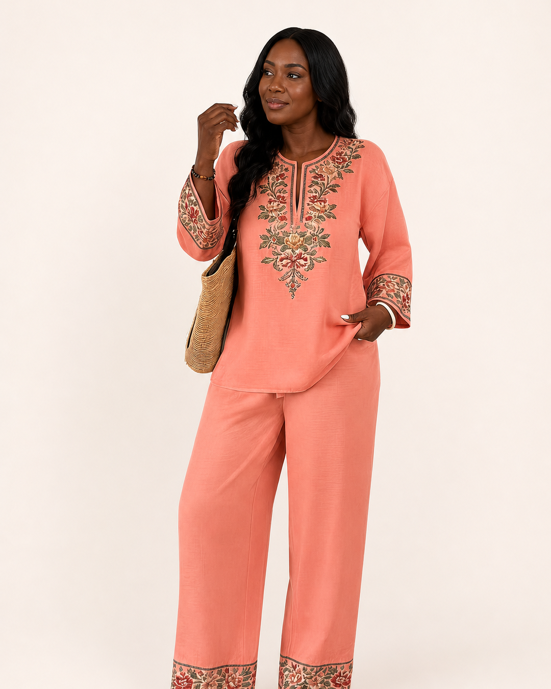 Modupeola | Floral Embroidered Two-piece Lounge Set