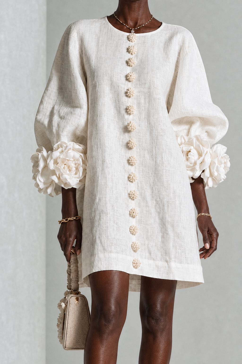Adenike | Floral Button-down Mini Dress With Striking Floral Cuffs