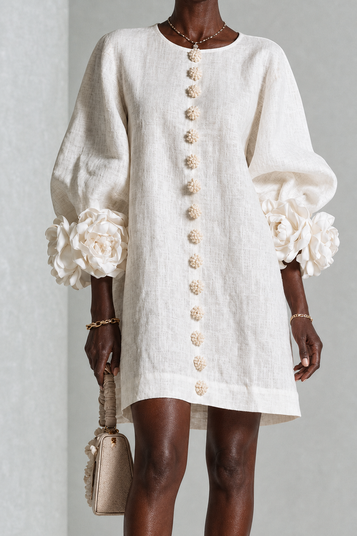 Adenike | Floral Button-down Mini Dress With Striking Floral Cuffs