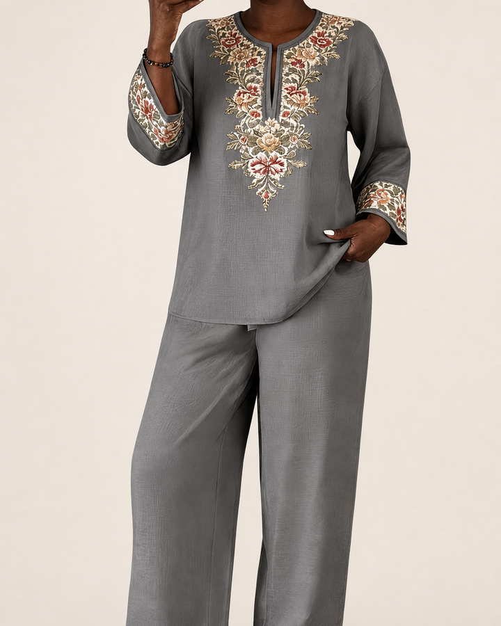 Modupeola | Floral Embroidered Two-piece Lounge Set