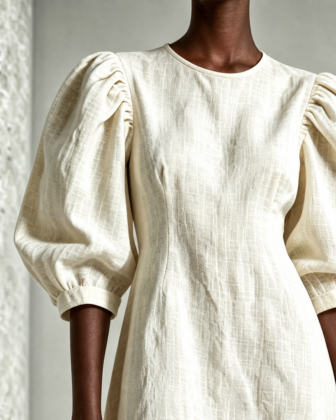 Nyameke | White 3d Floral Puff-sleeve Cotton-linen Mini Dress