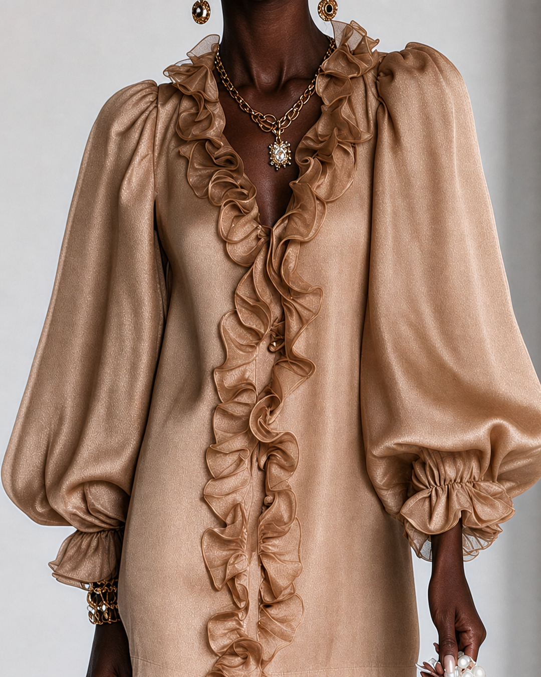 Salimatou | Ruffled Puff-sleeve Loose Straight-cut Mini Dress