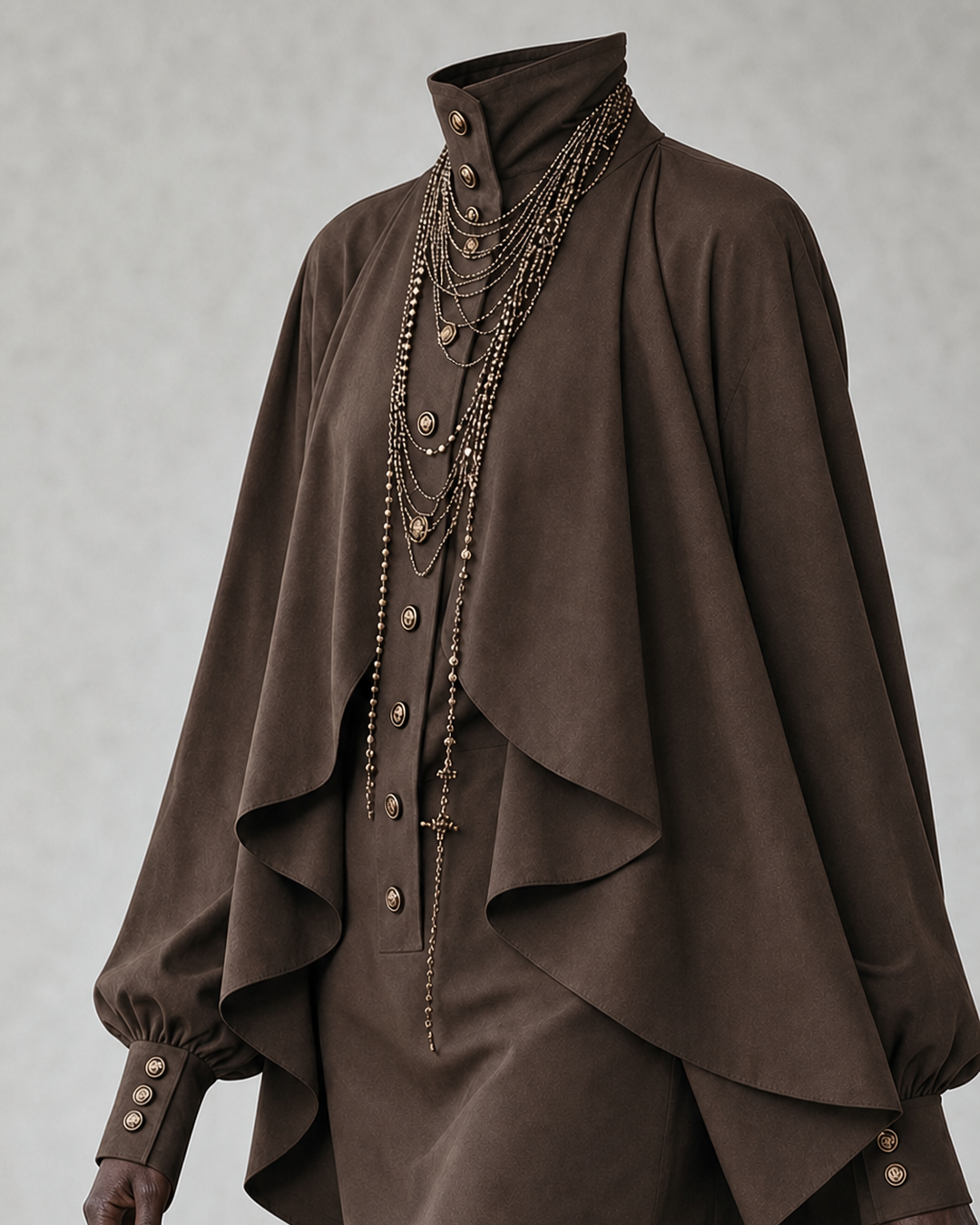 Isatou | Chocolate High-neck Mini Dress With Cape-style Paneling
