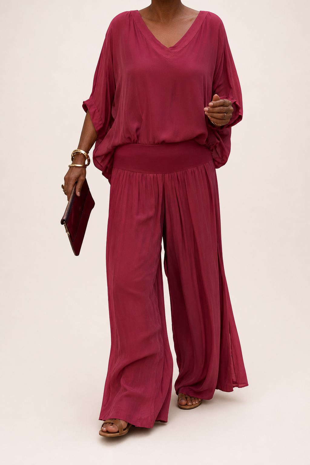 Nwamaka | Chic Solid Flowing Two-piece Set