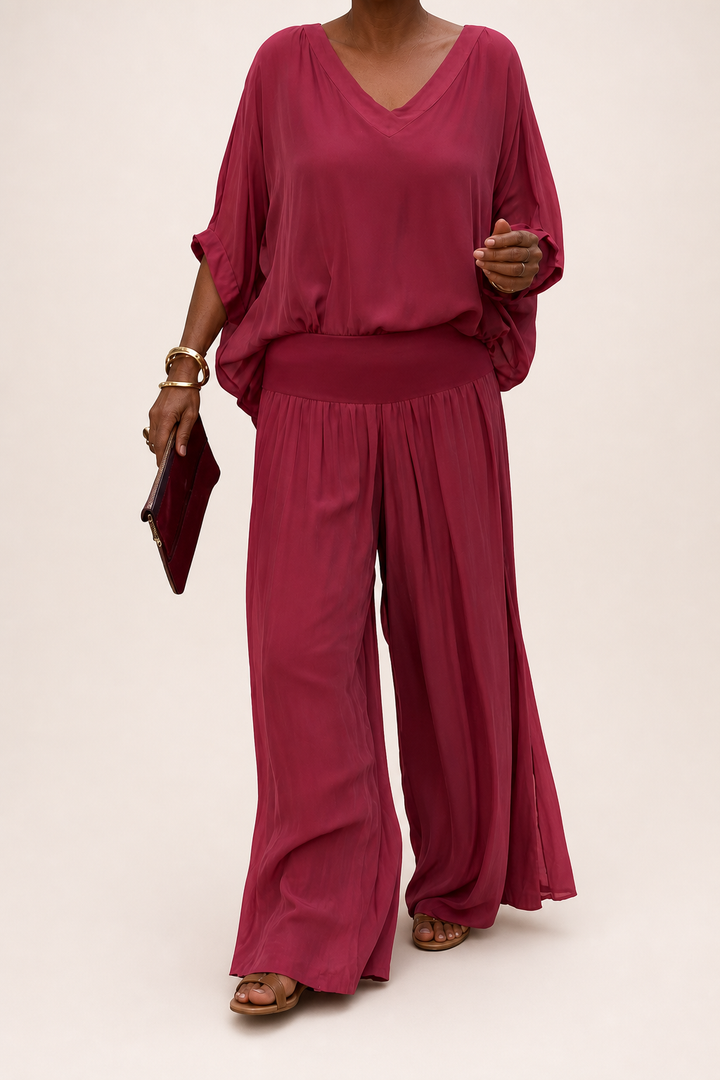 Nwamaka | Chic Solid Flowing Two-piece Set