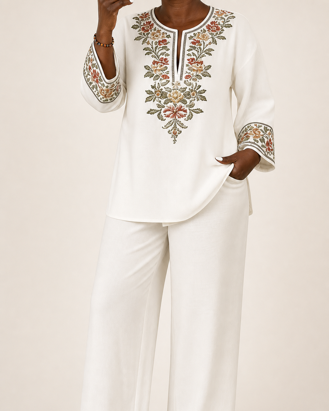 Modupeola | Floral Embroidered Two-piece Lounge Set