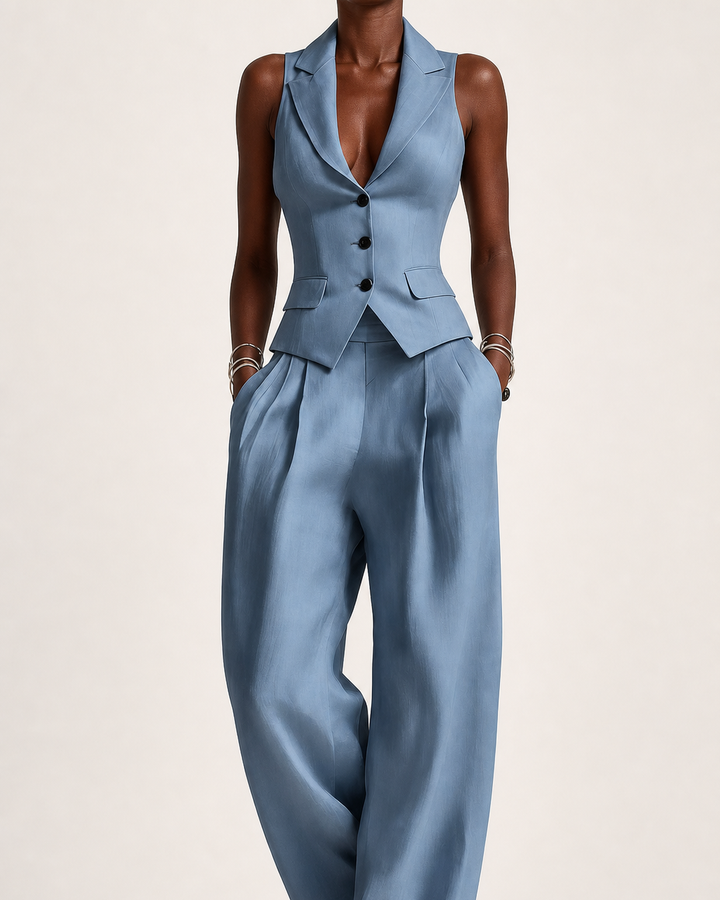 Nabou | Tailored Vest & Wide-leg Trousers Set